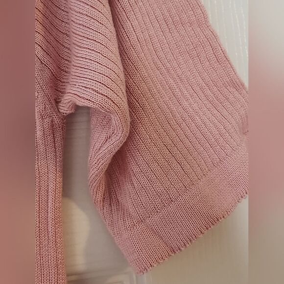 Anna Gray L Pink Ribbed Knit Shortsleeves 100% SILK Women’s Top Blouse - Picture 5 of 7